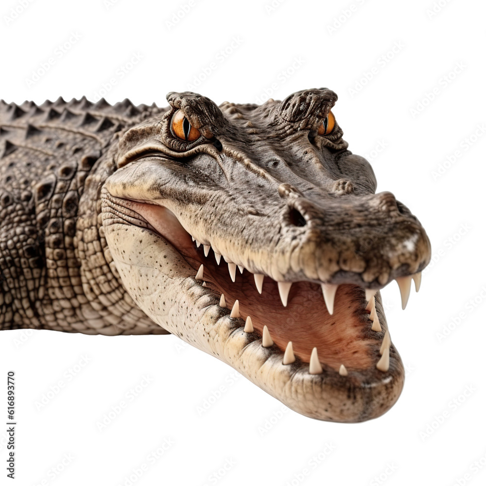 Obraz premium crocodile, face shot, portrait, isolated on transparent background cutout, generative ai.