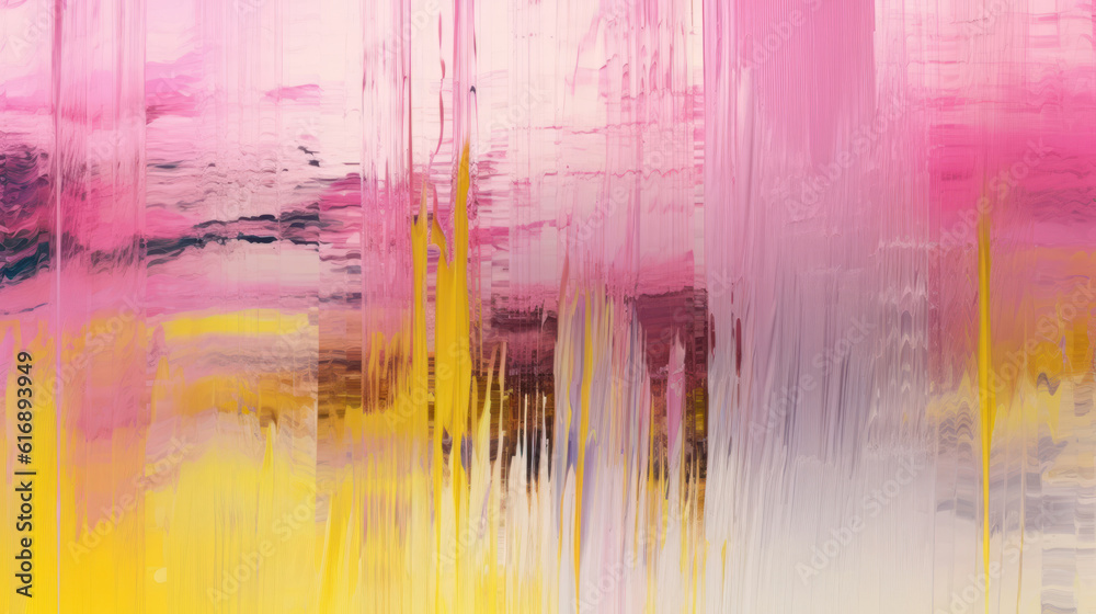  Glitch overlay. Analog distortion. Noise texture. Yellow, pink, white colors