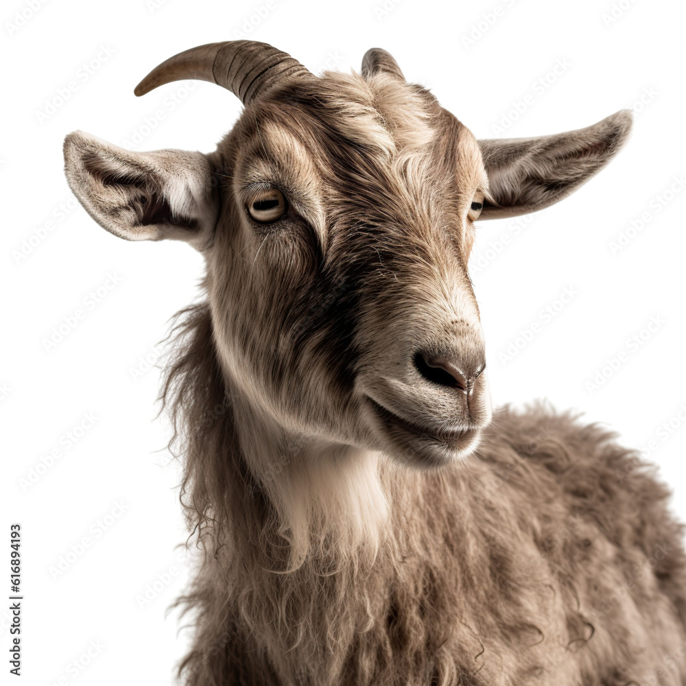 goat, face shot, portrait, isolated on transparent background cutout, generative ai.