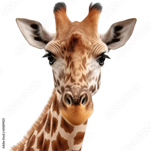 giraffe, face shot, portrait, isolated on transparent background cutout, generative ai.