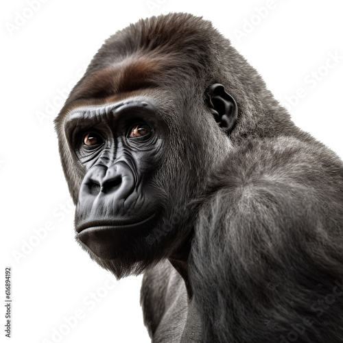 gorilla, face shot, portrait, isolated on transparent background cutout, generative ai. © MrNobody