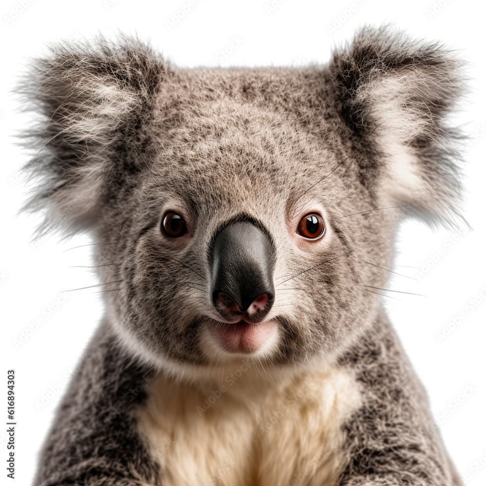 Fototapeta premium koala, face shot, portrait, isolated on transparent background cutout, generative ai.