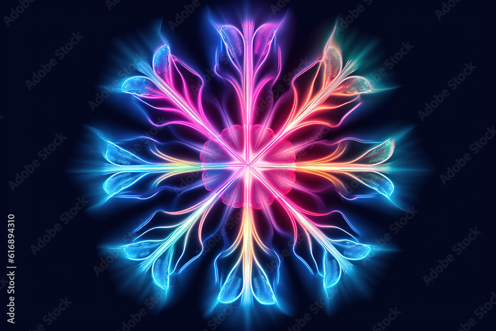 Neon colored snowflake isolated on black background Neon colored snowflake isolated on black background
