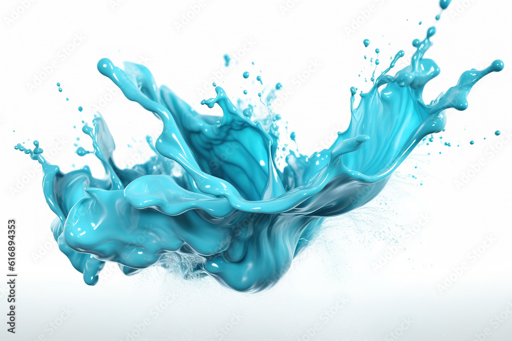 Cyan paint splash, isolated on white background.