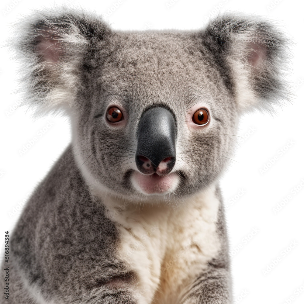 Fototapeta premium koala, face shot, portrait, isolated on transparent background cutout, generative ai.