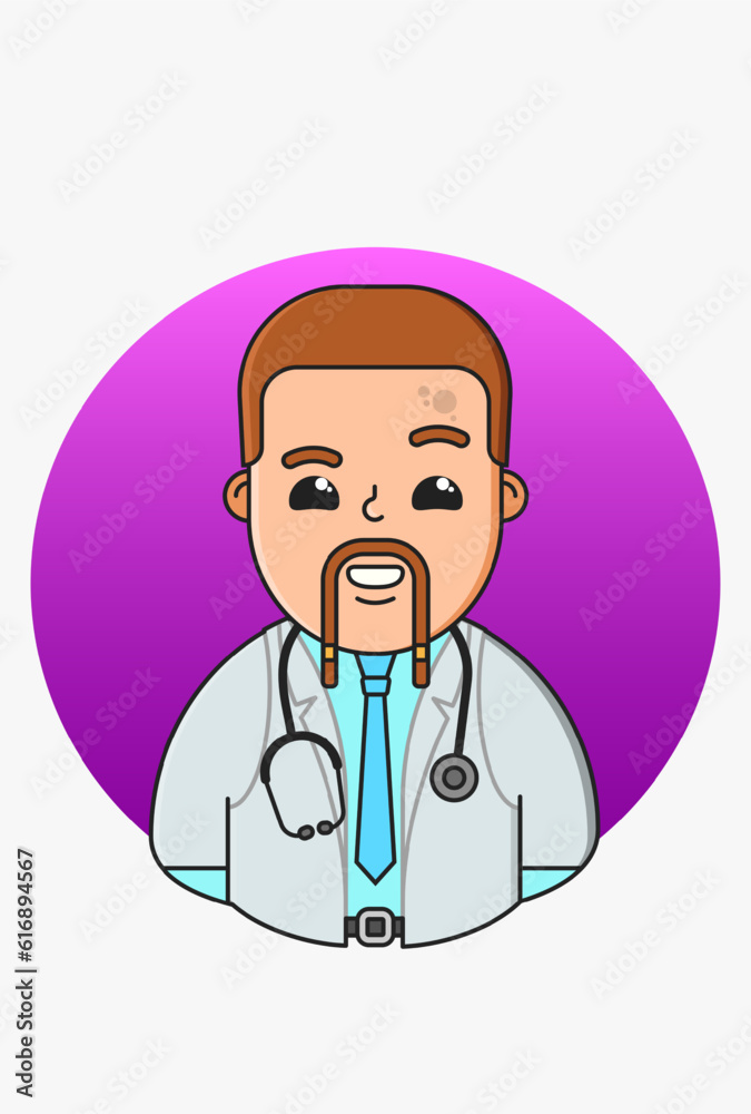 Vector illustration of stylized people in a white medical gown on a round purple background Vector illustration of stylized people in a white medical gown on a round purple background
