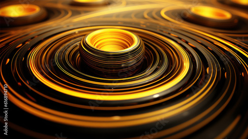 Gilded Symmetry: Abstract Gold and Black Concentric Circles. Generative AI