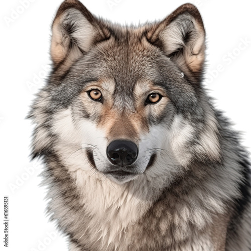 wolf, face shot, portrait, isolated on transparent background cutout, generative ai.