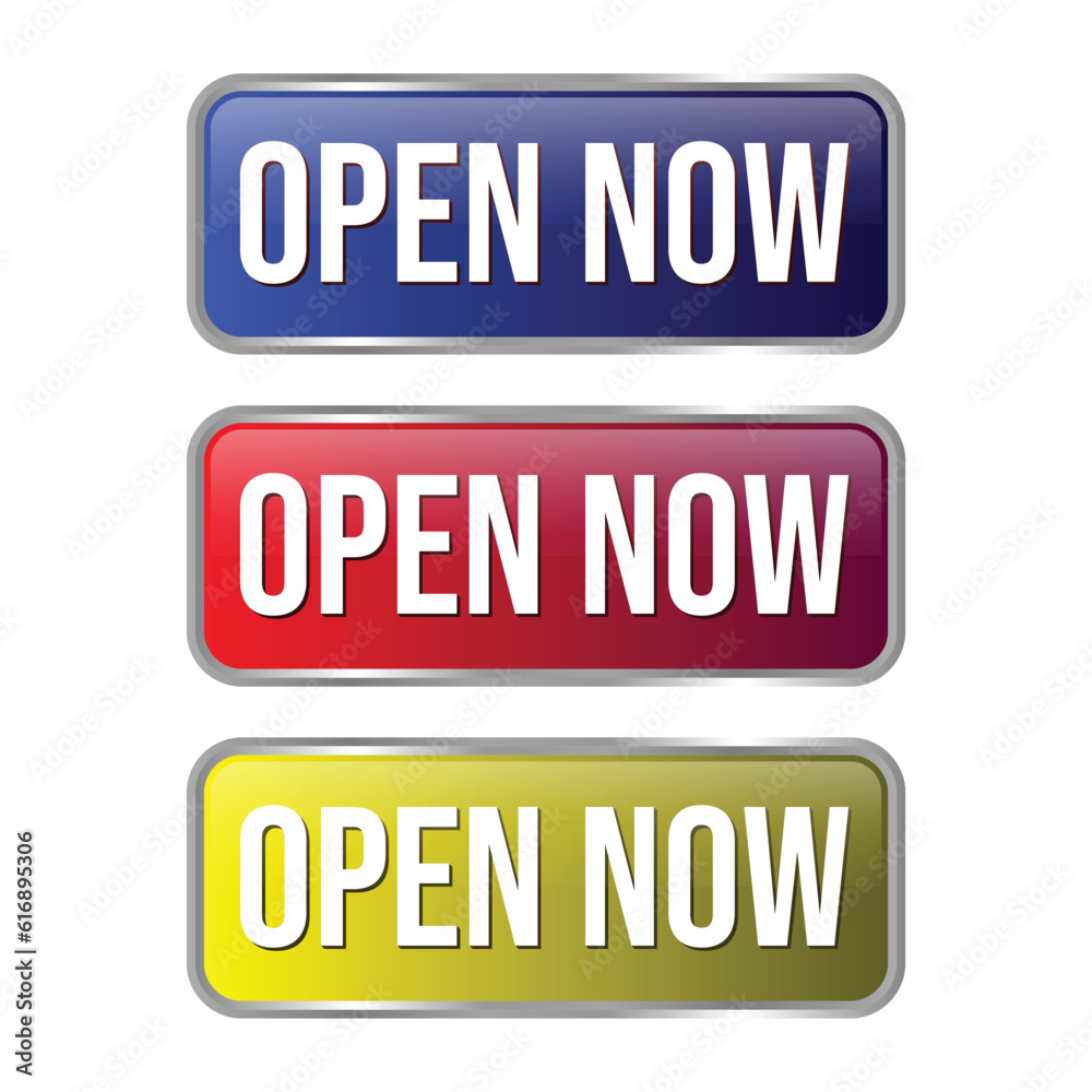 Open Now Rubber Stamp, Label, Emblem, Seal, Sticker, Patch, Banner, Design Element, 3D Realistic Shiny And Glossy Badge Design Vector Illustration Open Now Rubber Stamp, Label, Emblem, Seal, Sticker, Patch, Banner, Design Element, 3D Realistic Shiny And Glossy Badge Design Vector Illustration