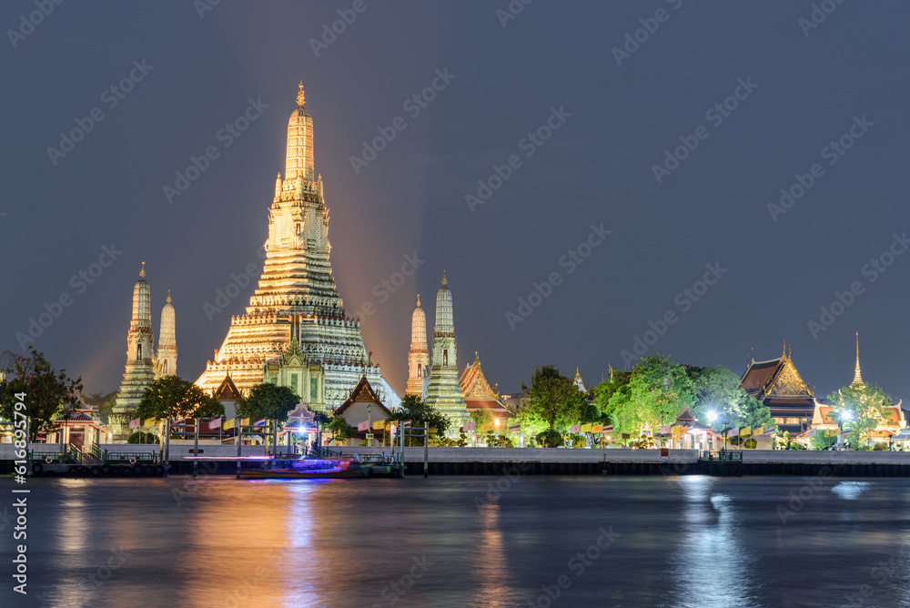 Night view of Wat Arun across the Chao Phraya River