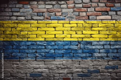 Colors of  Ukrainian flag painted on the bricks wall. Generated Ai