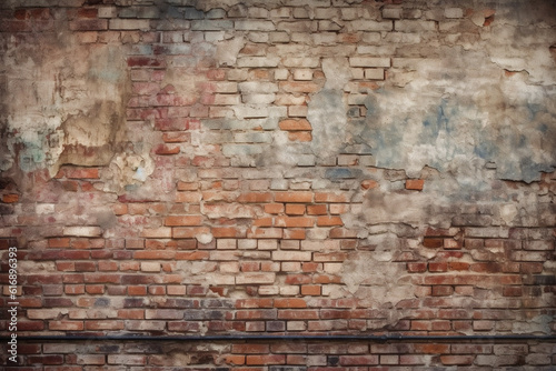 Empty Old Rustic Brick Wall Texture. Grungy Wide Brickwall. AI generated