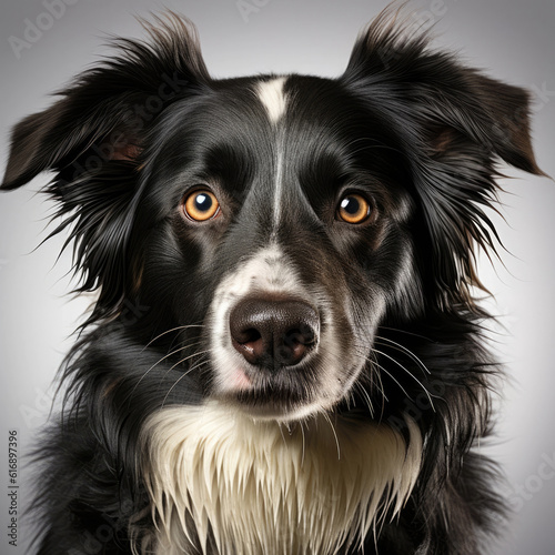 A Border Collie (Canis lupus familiaris) with dichromatic eyes in a staring pose. © blueringmedia