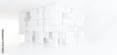 Obraz na płótnie Luxury white abstract architectural minimalistic background. Contemporary showroom. Modern exhibition stand. Empty gallery. Backlight. Polygonal Graphic Design. 3D illustration and rendering. w salonie