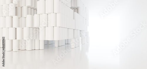 Obraz na płótnie Luxury white abstract architectural minimalistic background. Contemporary showroom. Modern exhibition stand. Empty gallery. Backlight. Polygonal Graphic Design. 3D illustration and rendering. w salonie