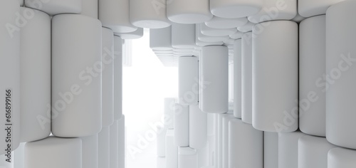 Obraz na płótnie Luxury white abstract architectural minimalistic background. Contemporary showroom. Modern exhibition stand. Empty gallery. Backlight. Polygonal Graphic Design. 3D illustration and rendering. w salonie