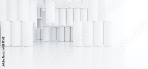 Obraz na płótnie Luxury white abstract architectural minimalistic background. Contemporary showroom. Modern exhibition stand. Empty gallery. Backlight. Polygonal Graphic Design. 3D illustration and rendering. w salonie