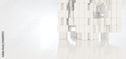 Obraz na płótnie Luxury white abstract architectural minimalistic background. Contemporary showroom. Modern exhibition stand. Empty gallery. Backlight. Polygonal Graphic Design. 3D illustration and rendering. w salonie
