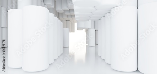 Obraz na płótnie Luxury white abstract architectural minimalistic background. Contemporary showroom. Modern exhibition stand. Empty gallery. Backlight. Polygonal Graphic Design. 3D illustration and rendering. w salonie
