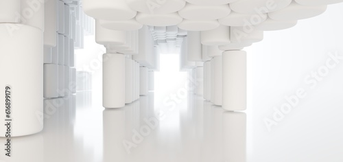 Obraz na płótnie Luxury white abstract architectural minimalistic background. Contemporary showroom. Modern exhibition stand. Empty gallery. Backlight. Polygonal Graphic Design. 3D illustration and rendering. w salonie