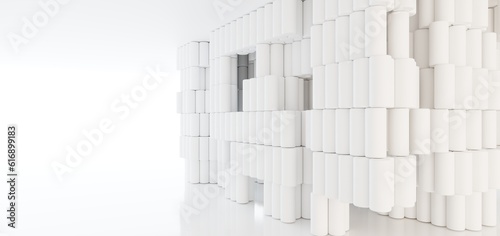 Obraz na płótnie Luxury white abstract architectural minimalistic background. Contemporary showroom. Modern exhibition stand. Empty gallery. Backlight. Polygonal Graphic Design. 3D illustration and rendering. w salonie