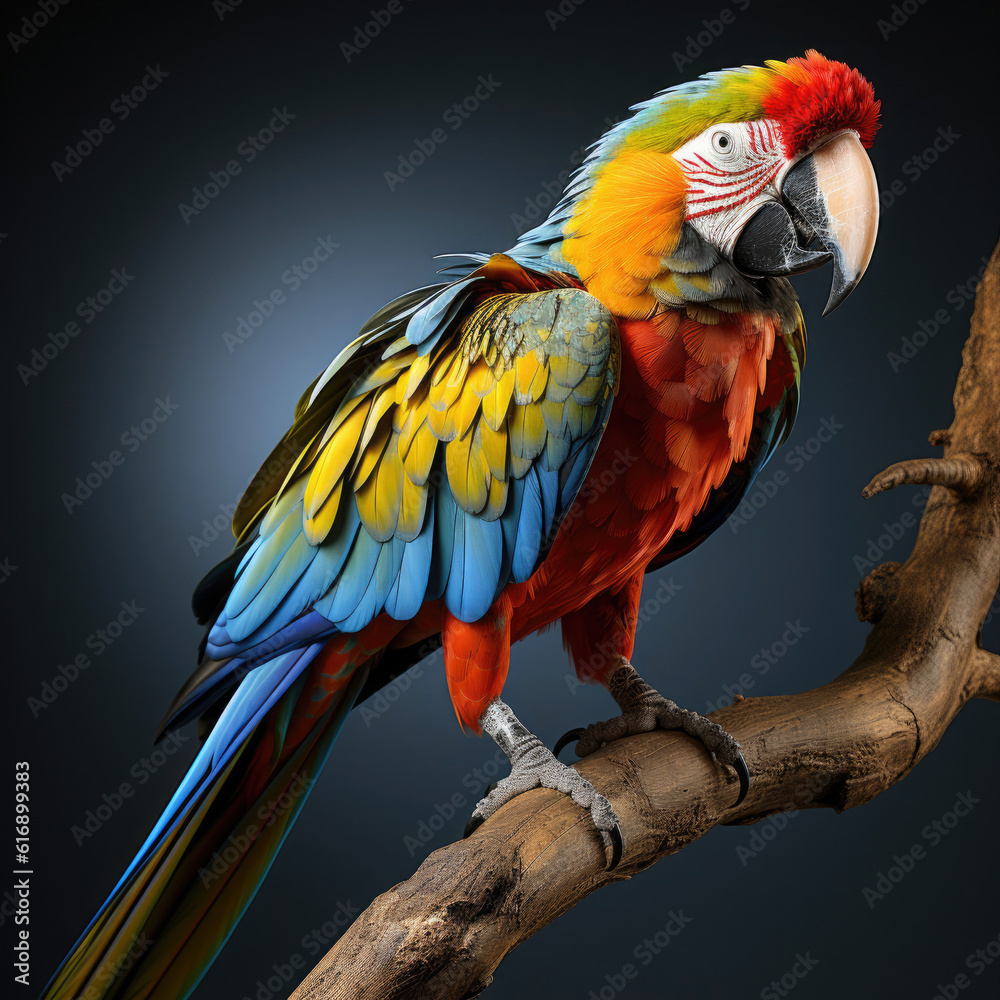 Obraz premium A Colorful Macaw (Ara macao) displaying its vibrant plumage.