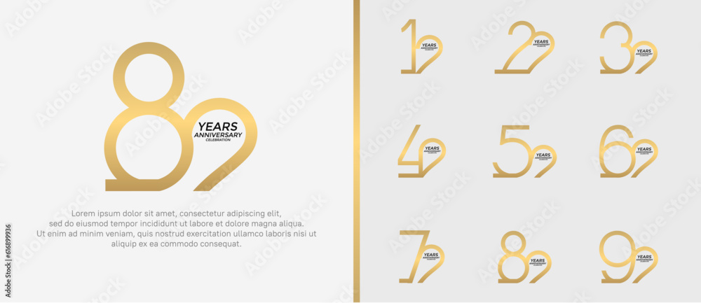 set of anniversary logo gold color on white background for celebration moment set of anniversary logo gold color on white background for celebration moment