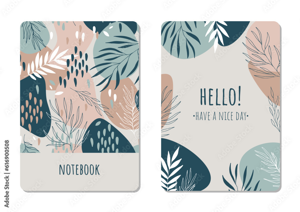 Cover design with floral pattern. Hand drawn plants. Scandinavian artistic background with herbs. Invitation, greeting card, cover book, notebook. Vector illustration