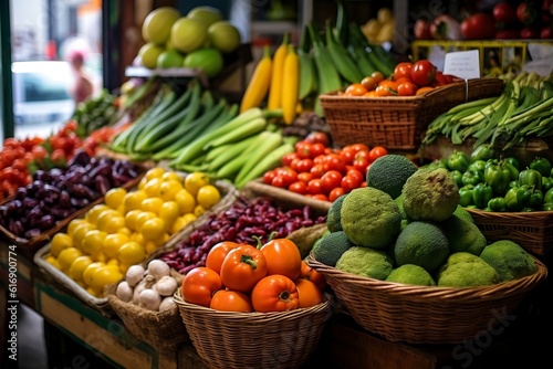 Fresh fruits and vegetables available at the market. Generative AI