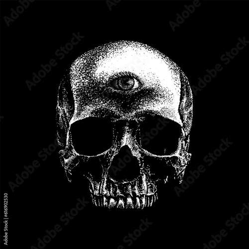 skull with eye hand drawing vector isolated on black background.