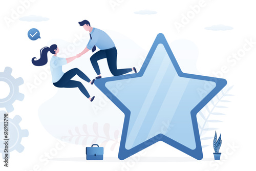 Mentorship, concept. Professional training. Coaching for beginner entrepreneur. Help partner reach top, high level and reward. Learning to success in work,