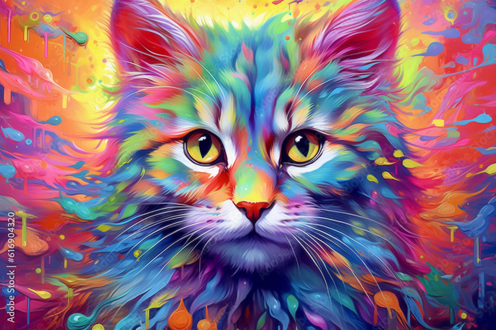 Vibrant and bright and colorful animal portrait poster. AI generated