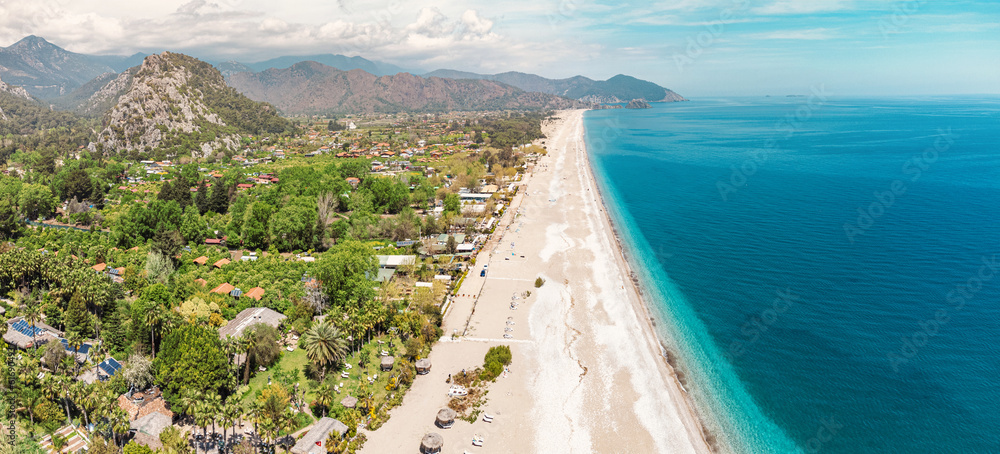 Obraz premium Aerial view of a popular and famous Cirali (Chirali) beach near Olympos ancient town in Turkey
