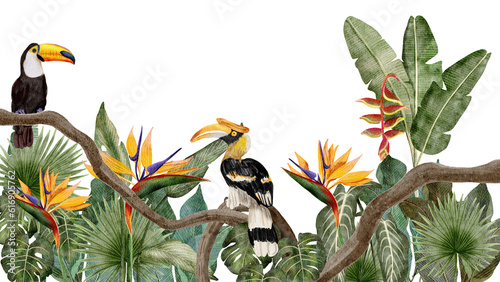 Photography jungle with wild animals watercolor painting