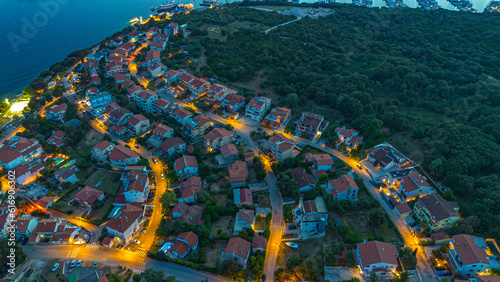 Sunset aerial view of Croatian village. Istria photo