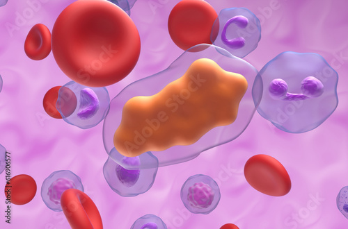Ibuprofen molecule in the blood flow - closeup view 3d illustration photo