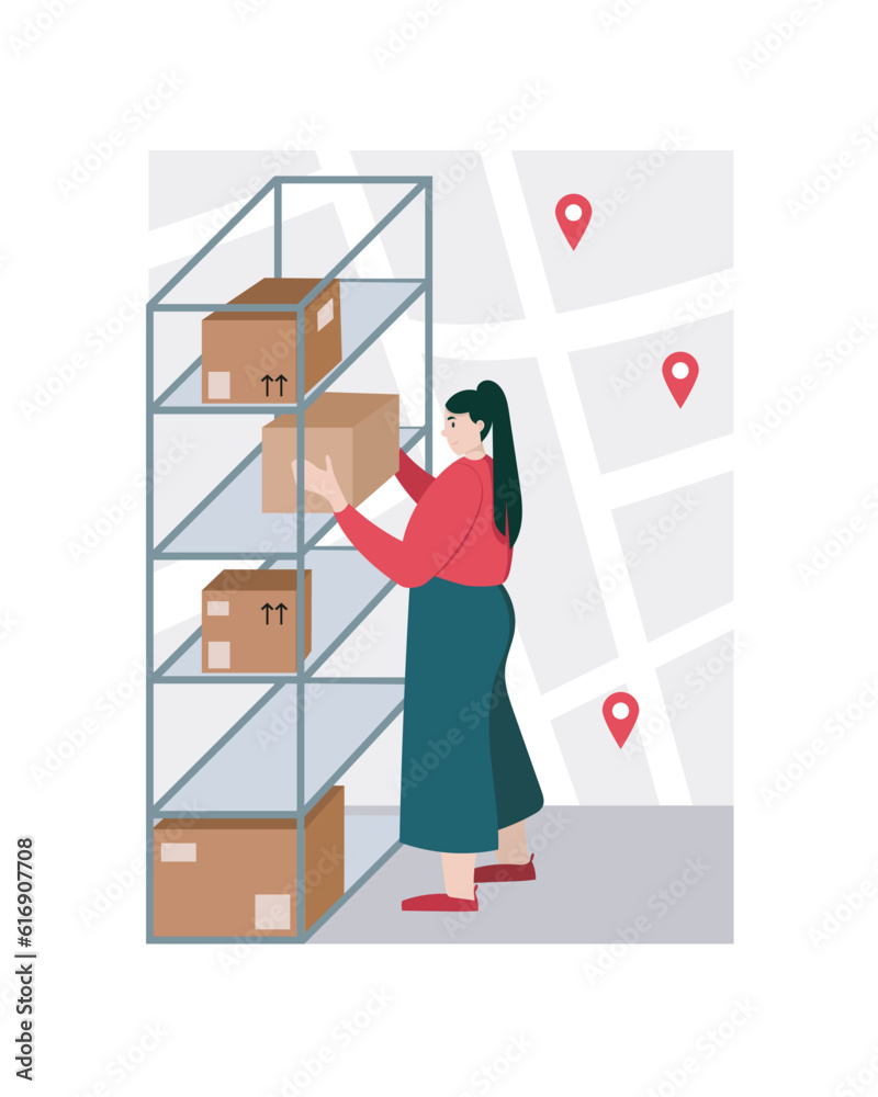 Storehouse worker arranging goods on shelving unit. Experienced ...