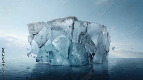 Crumbling Ice Cube: A melting ice cube with visible cracks, symbolizing the vulnerability of ice and the Arctic ecosystem to rising temperatures | generative ai