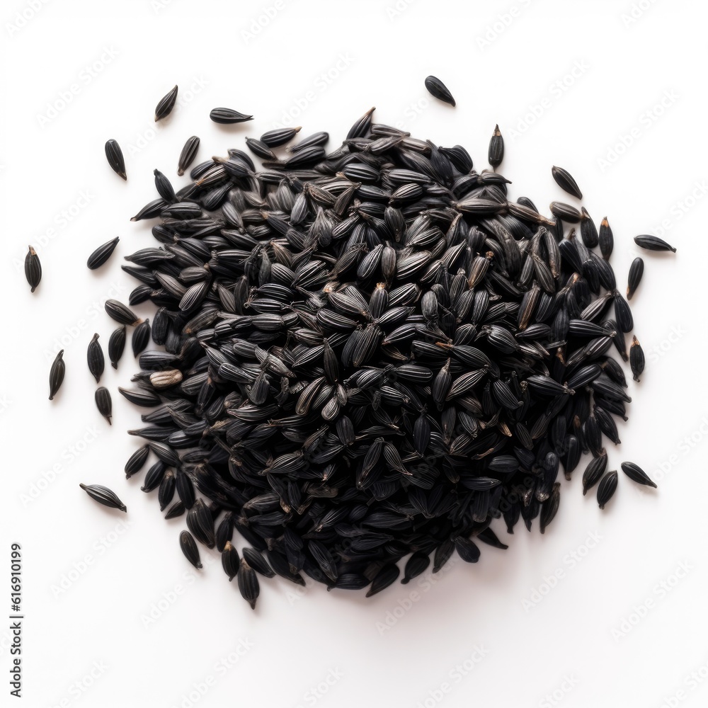 Nigella seeds Kalonji isolated on white background. Generative AI Nigella seeds Kalonji isolated on white background. Generative AI