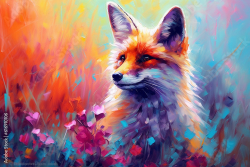 Vibrant and bright and colorful animal portrait poster. 