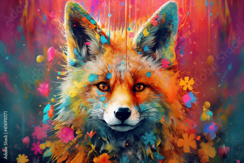 Vibrant and bright and colorful animal portrait poster. © xartproduction