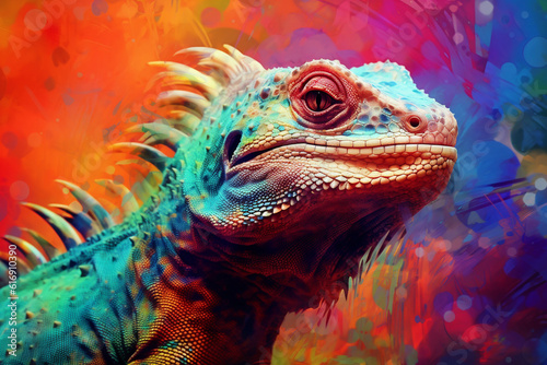 Vibrant and bright and colorful animal portrait poster. AI generated