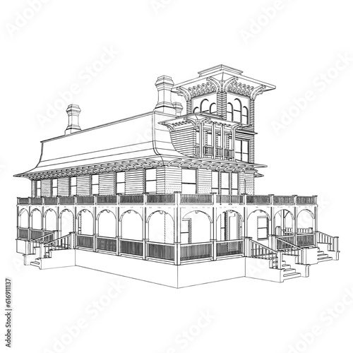 Wooden House Vector. Illustration Isolated On White Background. A Vector Illustration Of Vintage Wooden House.