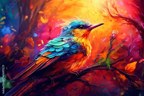 Vibrant and bright and colorful animal portrait poster. 