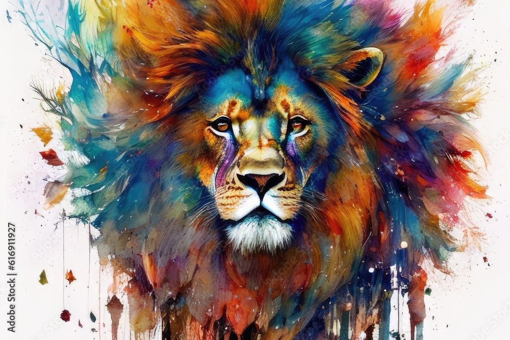 Abstract painting of lion head portrait, generative ai