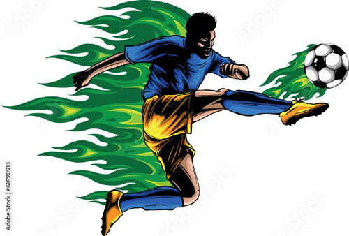 vector illustration of soccer player with flames