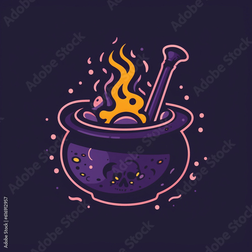 Halloween witch cauldron simple logo, Generative AI