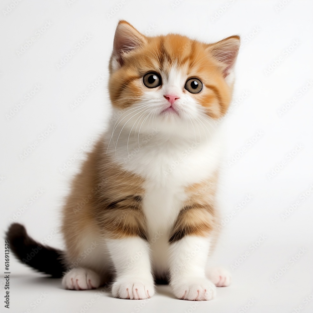 Cute scottish fold kitten, three colors cat, white, orange, black Illustration Generative AI