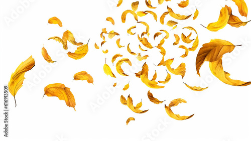flying autumn leaves on a white background. Generative AI
