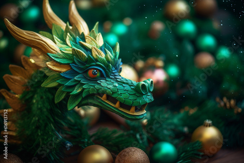 Chinese new year 2024 background , Year of the Green Dragon. Ai generated. © xartproduction